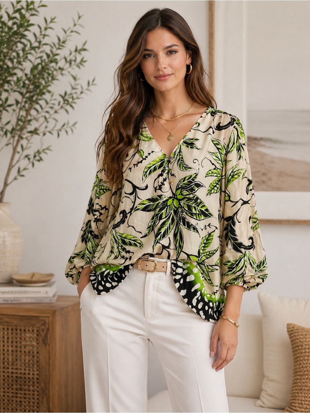 Floral and Zebra Print Blouse Chicos US Size 4 Chicos Size 0